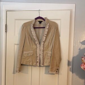 White House Black Market Beige Ruffled Blazer